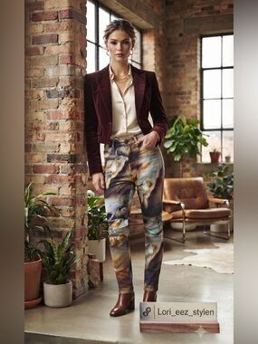 G-Star Marble-Print Skinny Pants - Blue, Brown, Cream